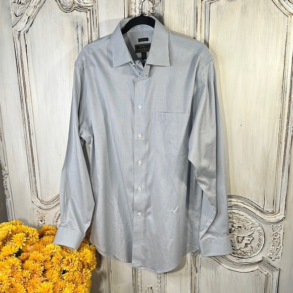 Men's Jos.A.Bank Reserve Micro Blue Checkered Dress Shirt - Picture 1 of 9